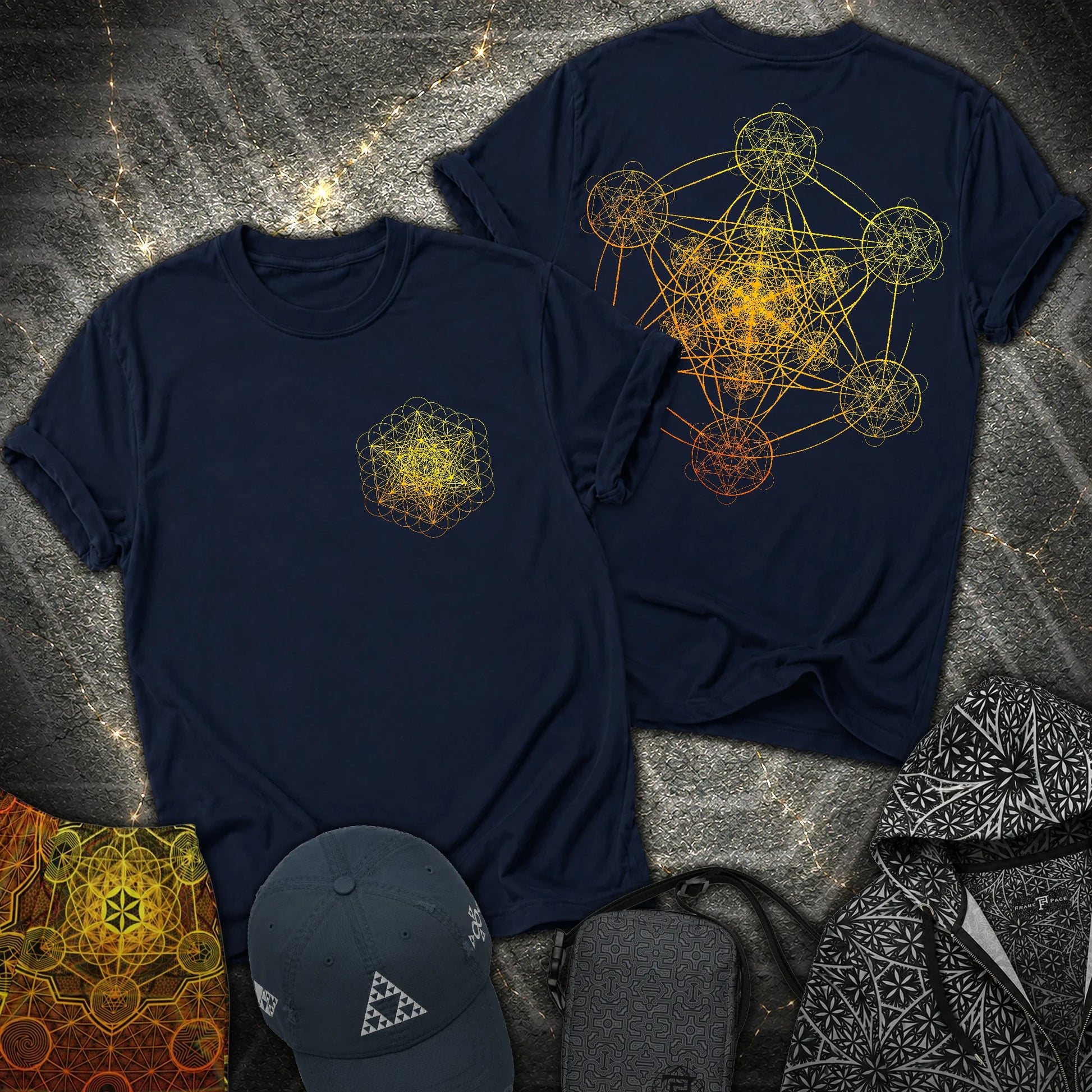 Fractal Metatron Universe 2 Sided T-Shirt - Fractal Metatron Universe 2 Sided T-Shirt - Navy