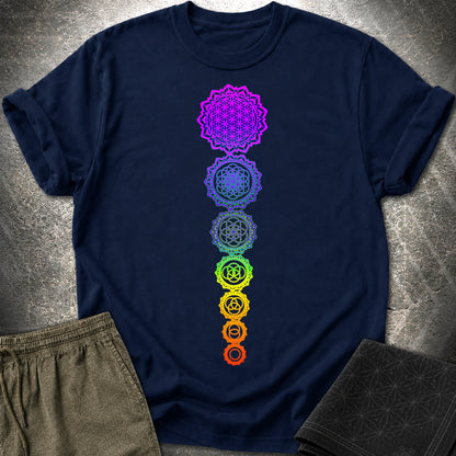 Flower Of Life Chakras T-Shirt - Flower Of Life Chakras T-Shirt - Navy