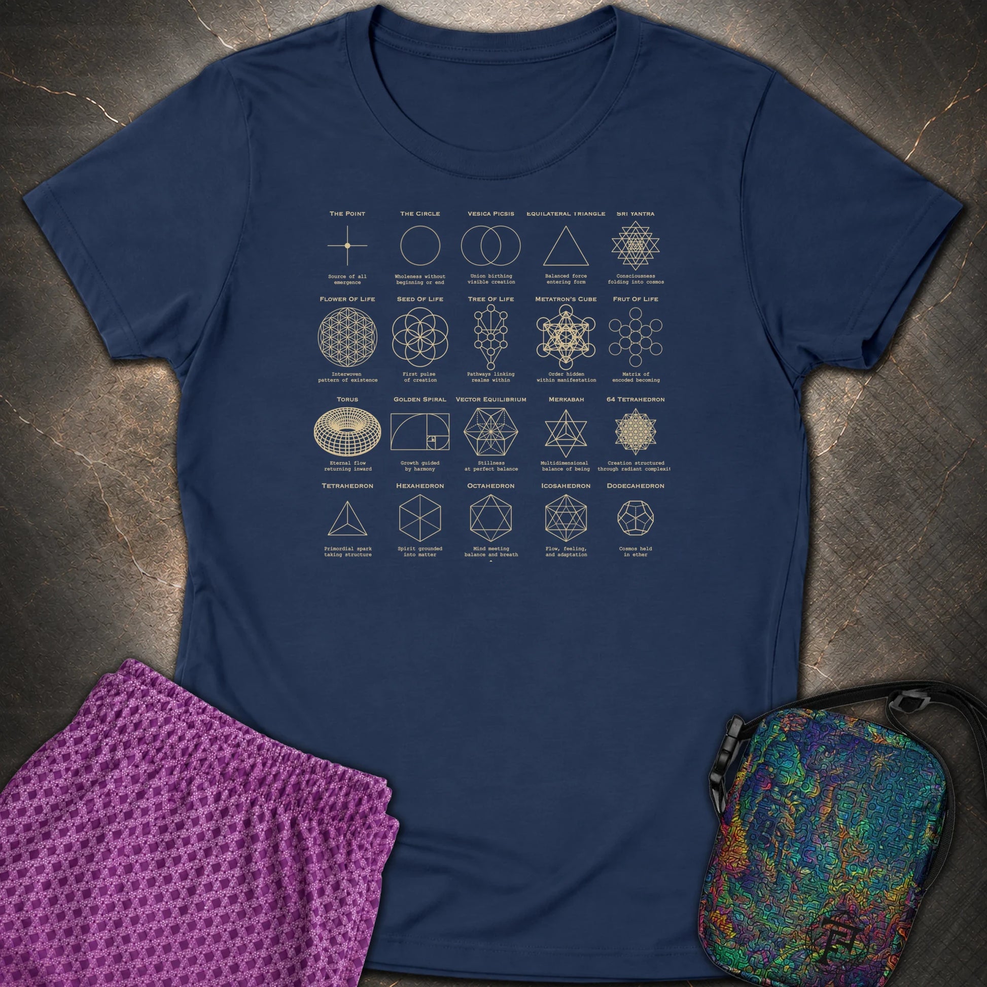 Sacred Geometry Figures Womens T-Shirt - Sacred Geometry Figures Womens T-Shirt - Navy