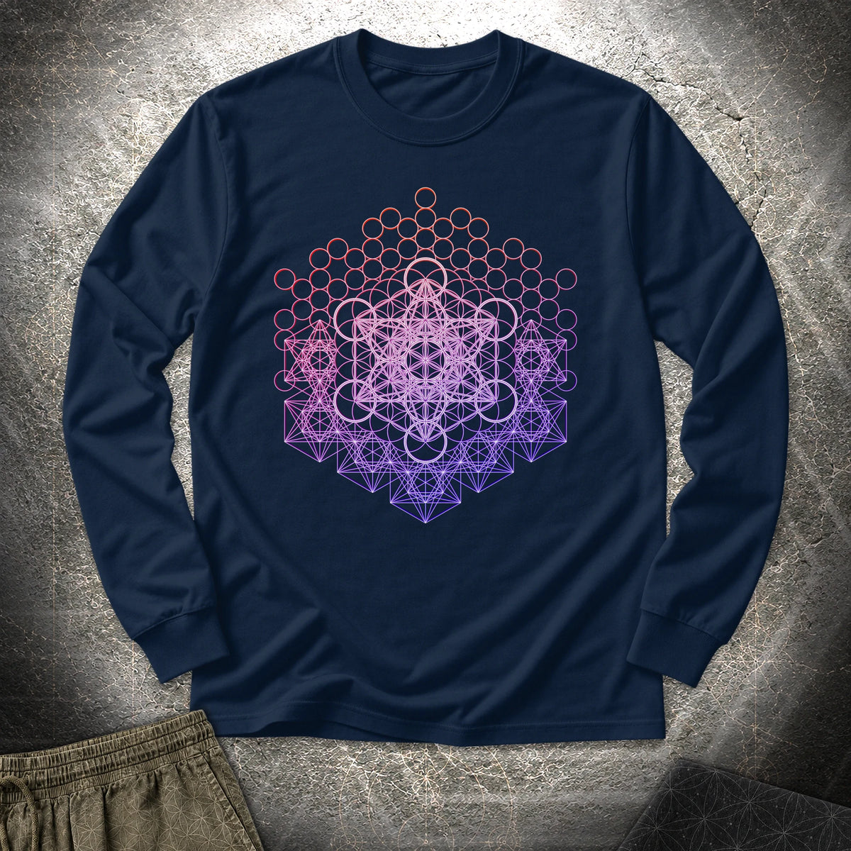 Metatron And Flower Connection - Metatron And Flower Connection Long Sleeve Shirt - Navy