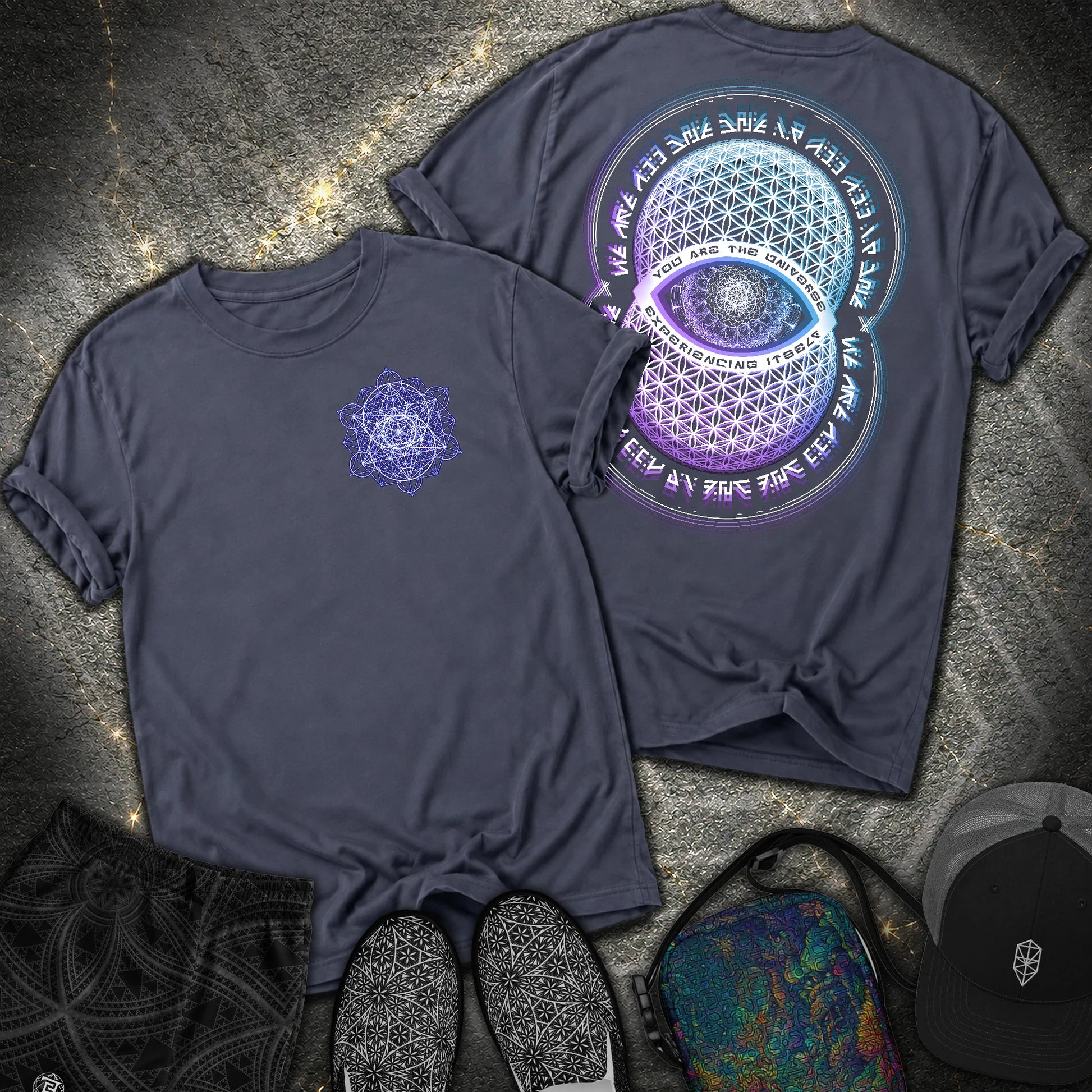 Alan Watts Universe 2 Sided Comfort T-Shirt - Alan Watts Universe 2 Sided Comfort T-Shirt - Navy