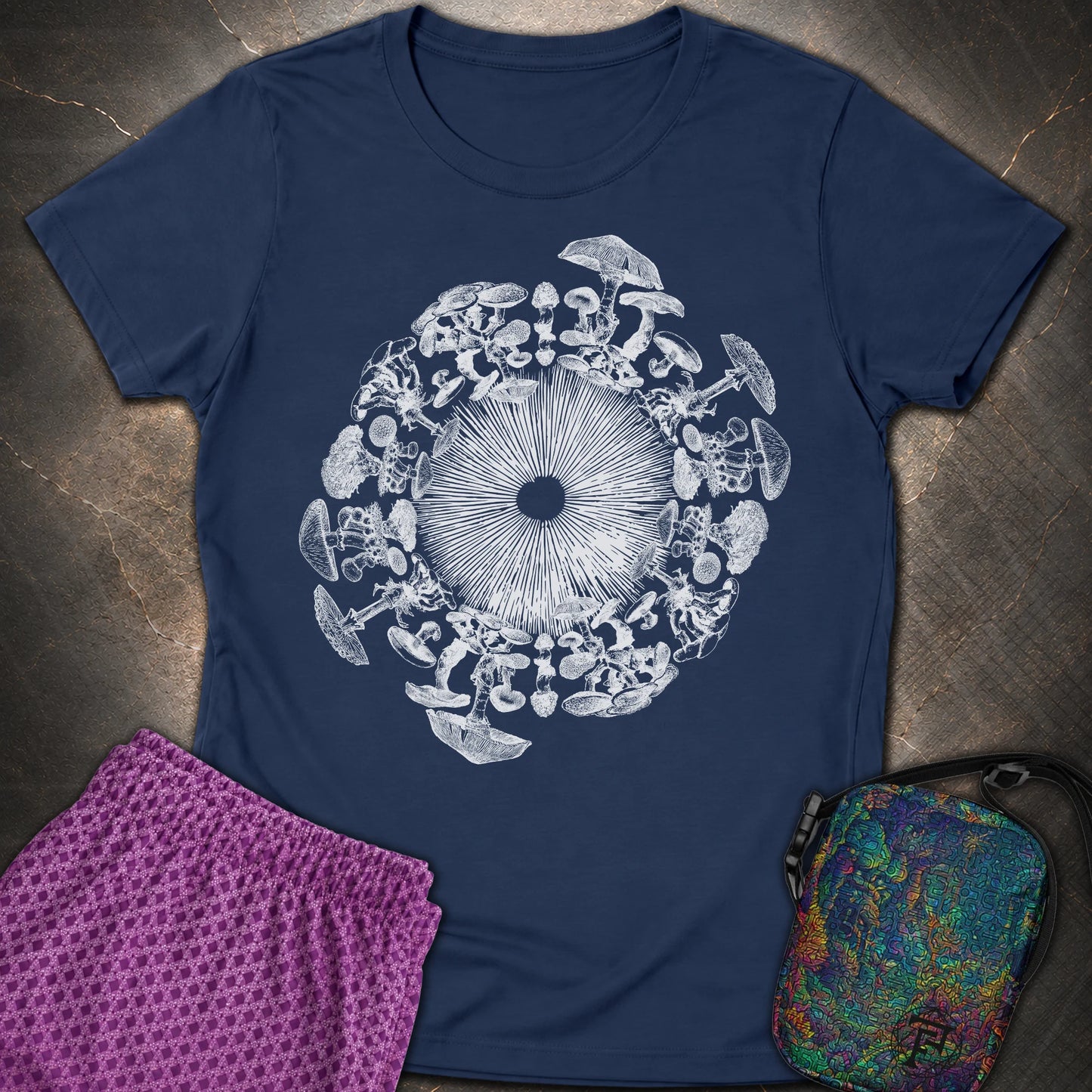 Mushroom Iris - Mushroom Iris Womens T-Shirt - Navy
