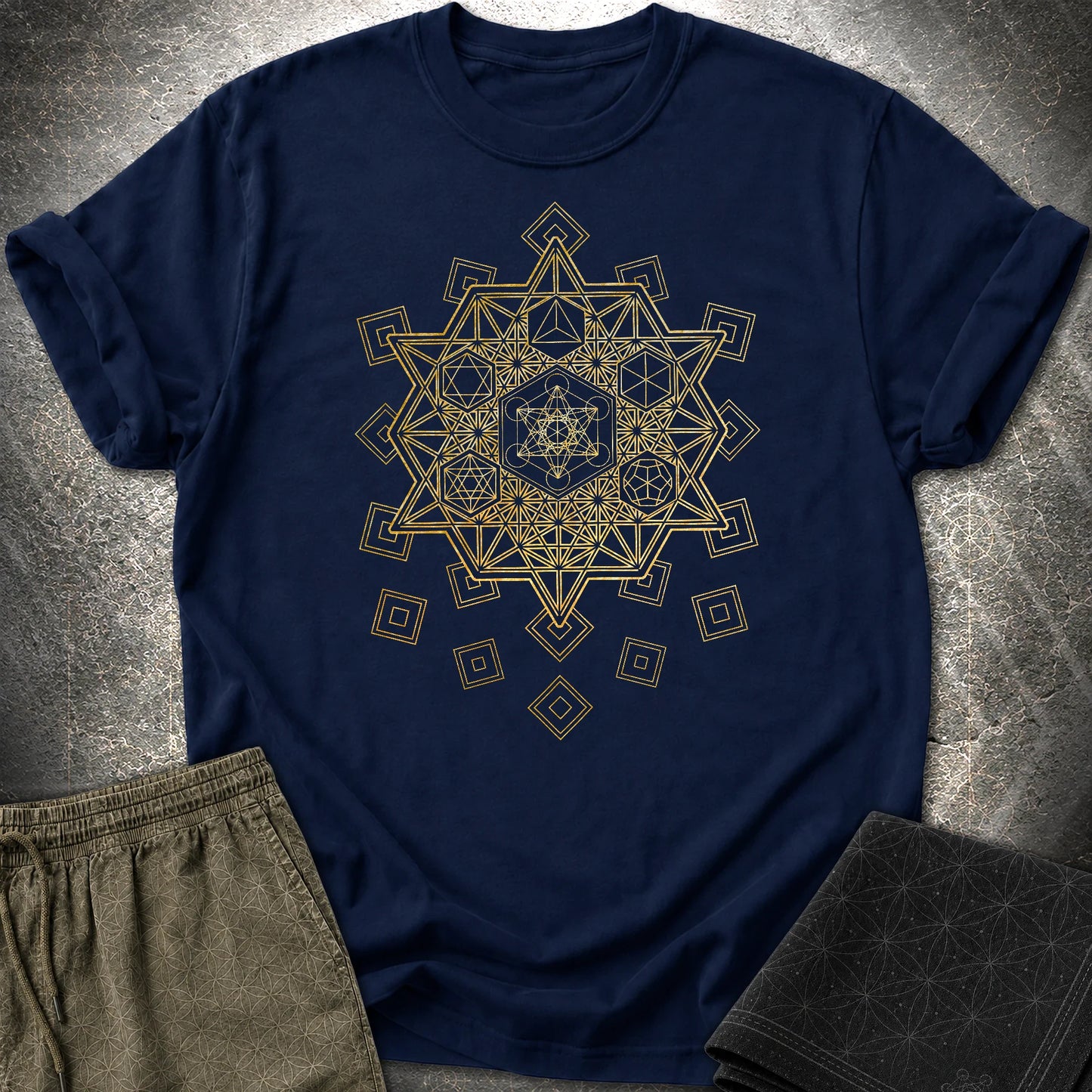 Metatron and Platonic Solids T-Shirt - Metatron and Platonic Solids T-Shirt - Navy