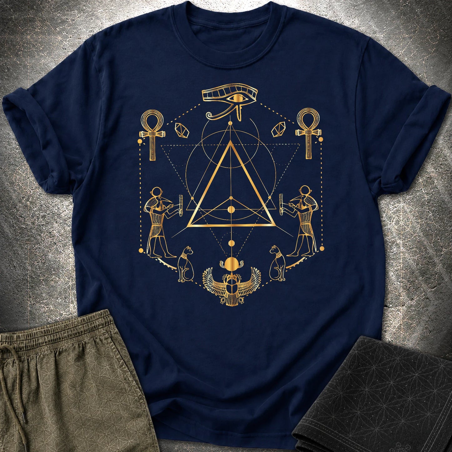 Eye Of Ra Egypt Geometry T-Shirt - Eye Of Ra Egypt Geometry T-Shirt - Navy