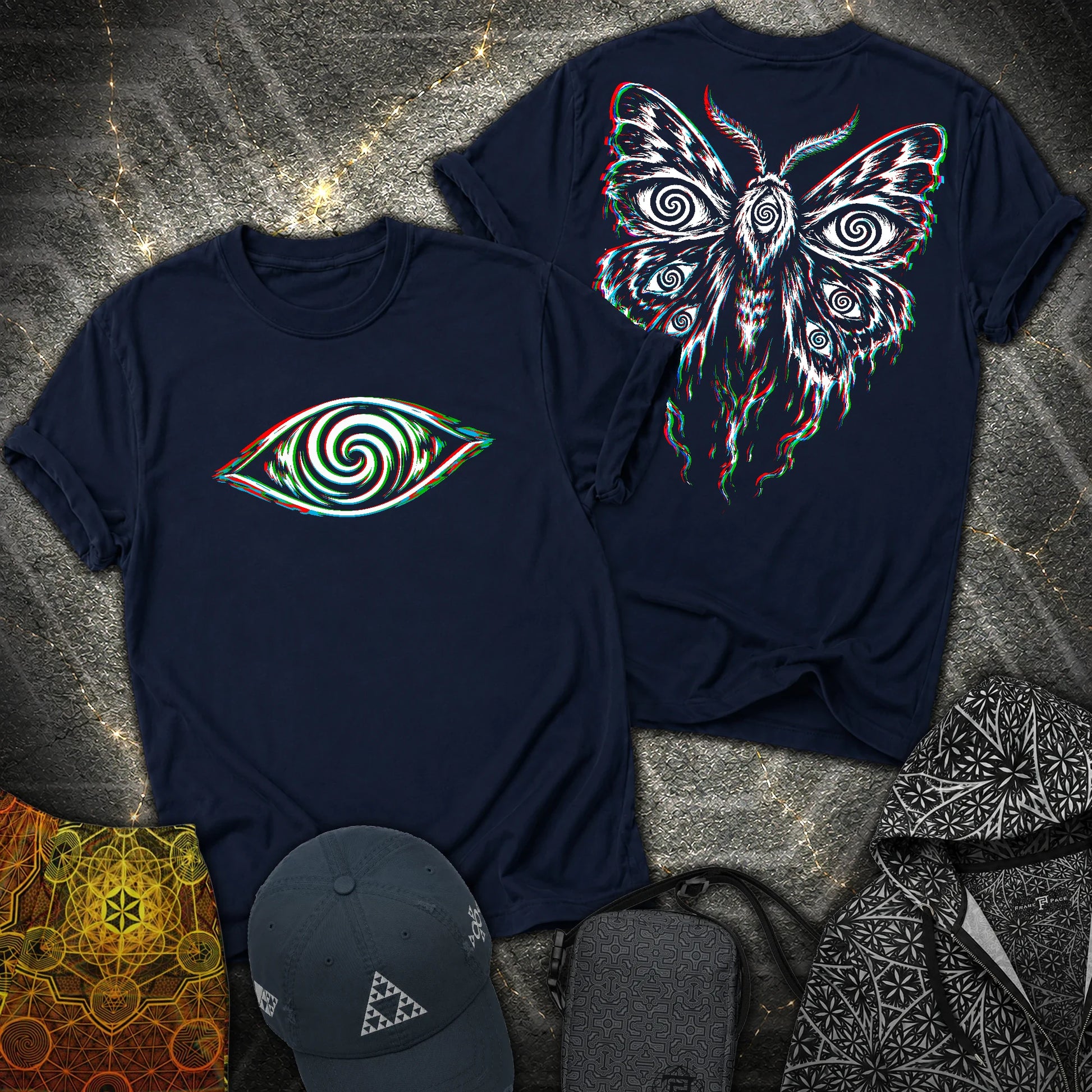 Hypnotic Eye Moth 2 Sided T-Shirt - Hypnotic Eye Moth 2 Sided T-Shirt - Navy