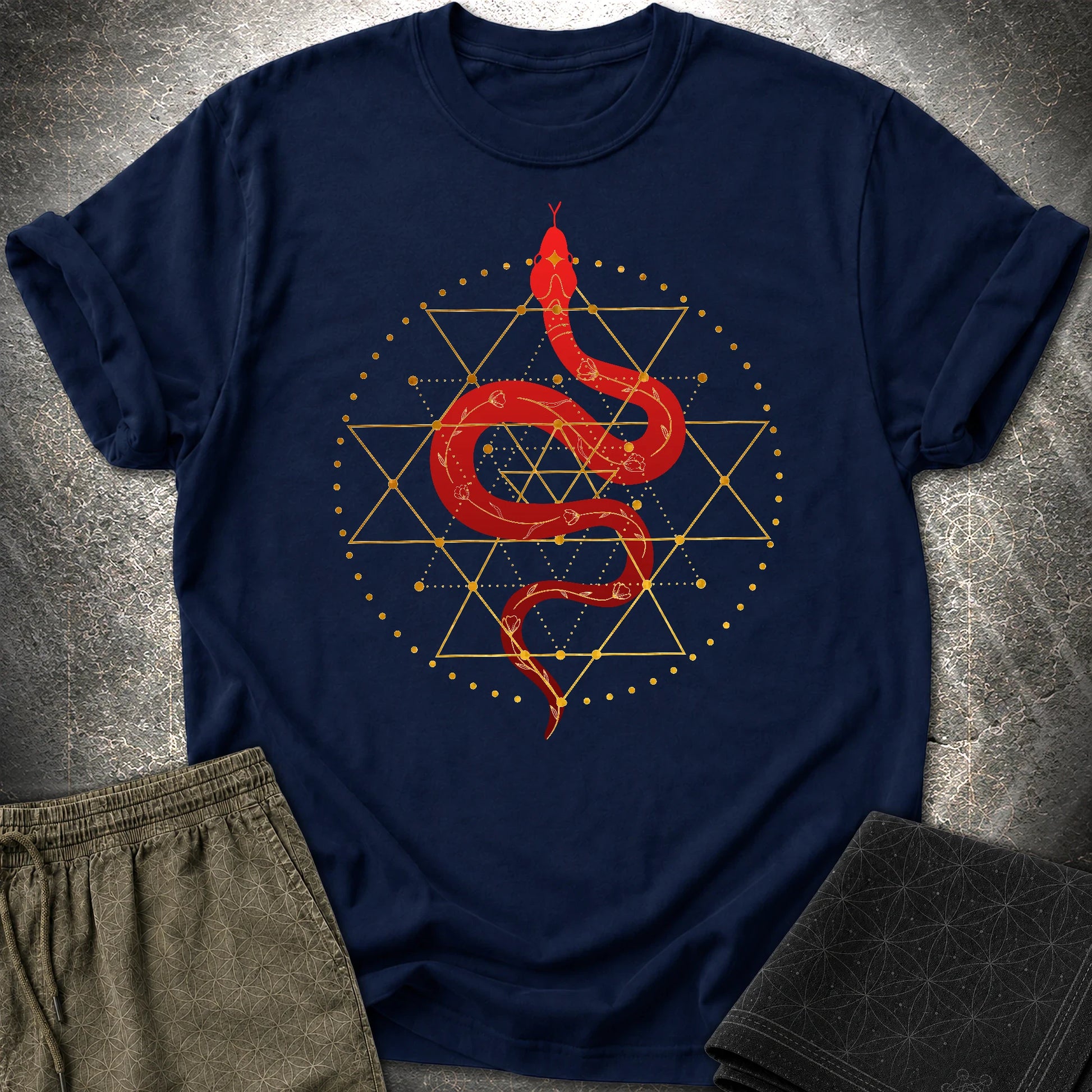 Sri Yantra Snake T-Shirt - Sri Yantra Snake T-Shirt - Navy