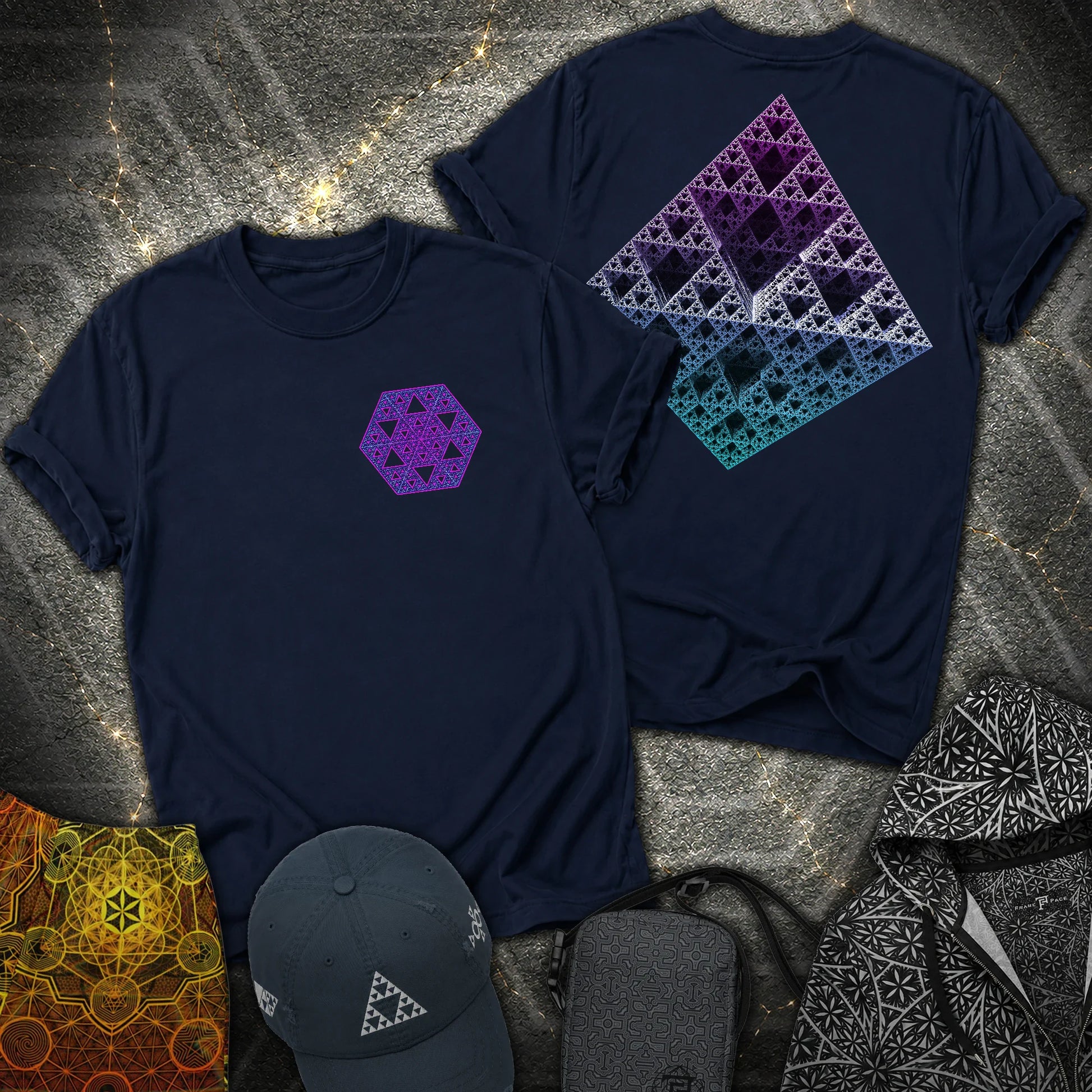 3D Sierpinski Fractal 2 Sided T-Shirt - 3D Sierpinski Fractal 2 Sided T-Shirt - Navy