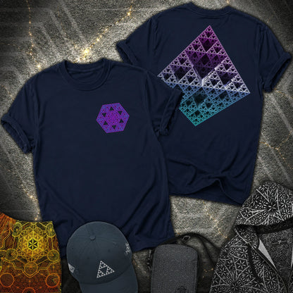 3D Sierpinski Fractal 2 Sided T-Shirt - 3D Sierpinski Fractal 2 Sided T-Shirt - Navy