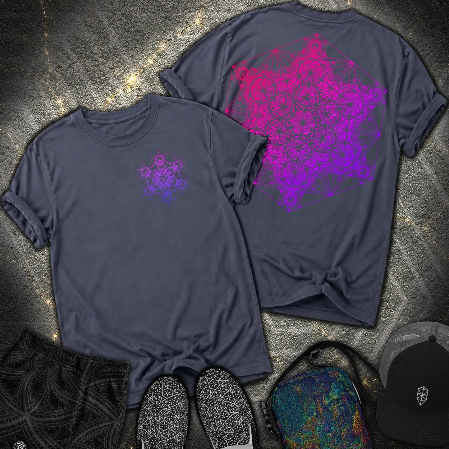Metatron's Tesseract 2 Sided Comfort T-shirt - Metatron's Tesseract 2 Sided Comfort T-shirt - Navy