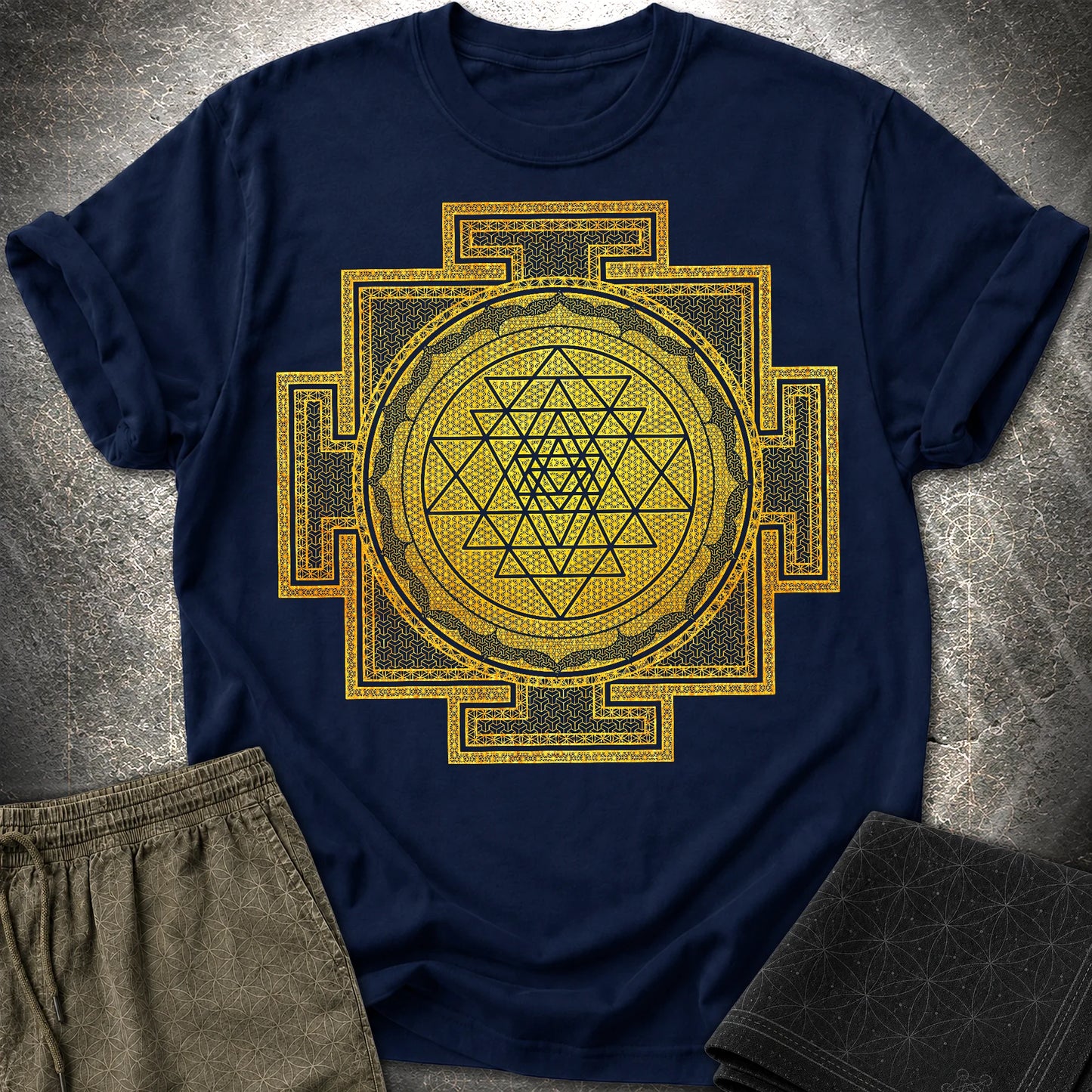Sri Yantra Intricate Patterns T-Shirt - Sri Yantra Intricate Patterns T-Shirt - Navy