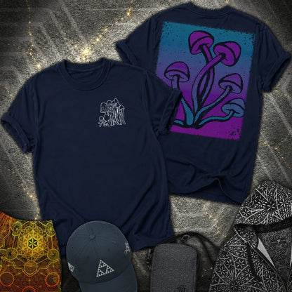 Mushroom Pattern 2 Sided T-Shirt - Mushroom Pattern 2 Sided T-Shirt - Navy