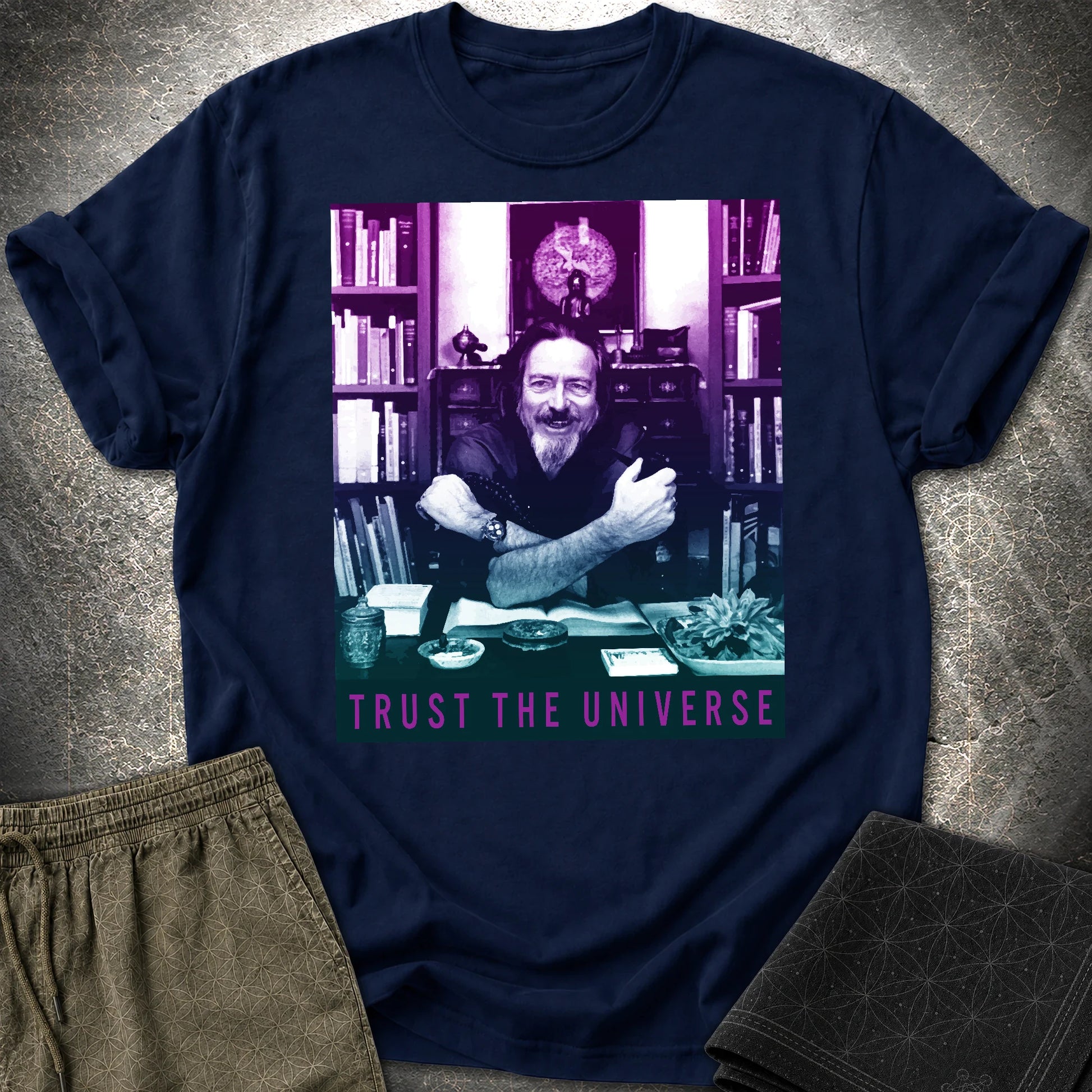 Alan Watts Trust The Universe T-Shirt - Alan Watts Trust The Universe T-Shirt - Navy