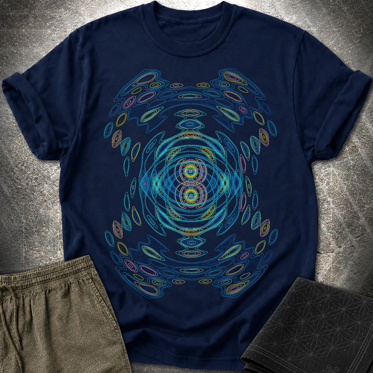 Cymatics Shirt - Sound Wave Frequency Pattern Optical Art T-Shirt - Cymatics Shirt - Sound Wave Frequency Pattern Optical Art T-Shirt - Navy