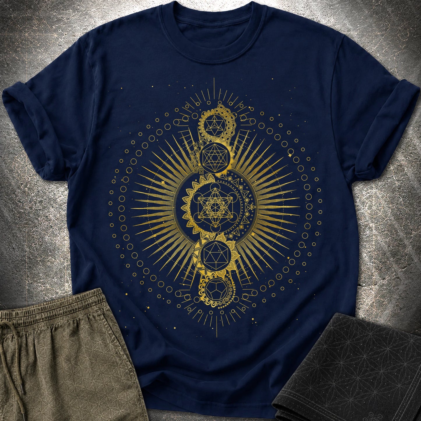 Sacred Geometry Radiating Mandala - Sacred Geometry Radiating Mandala T-Shirt - Navy
