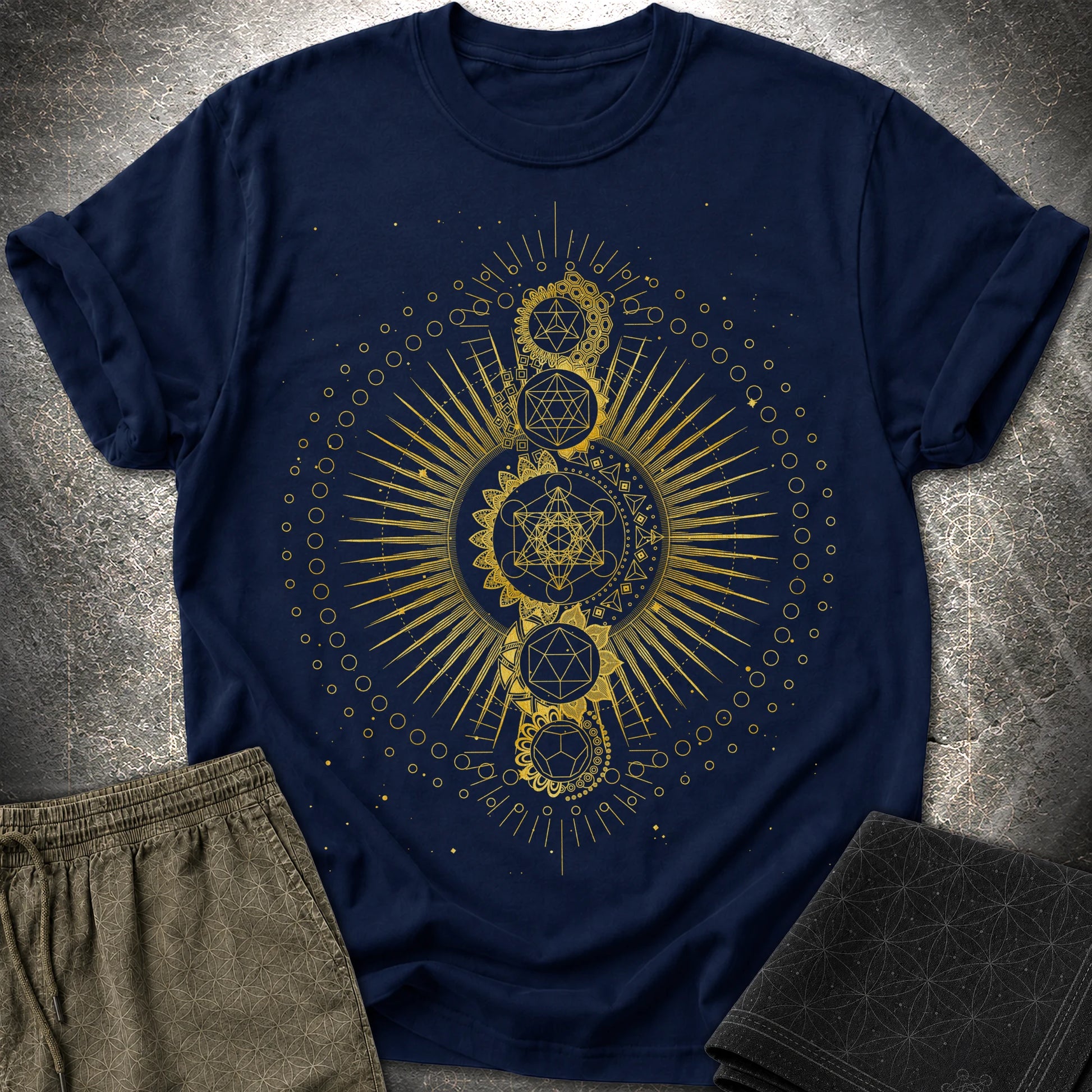 Sacred Geometry Radiating Mandala - Sacred Geometry Radiating Mandala T-Shirt - Navy