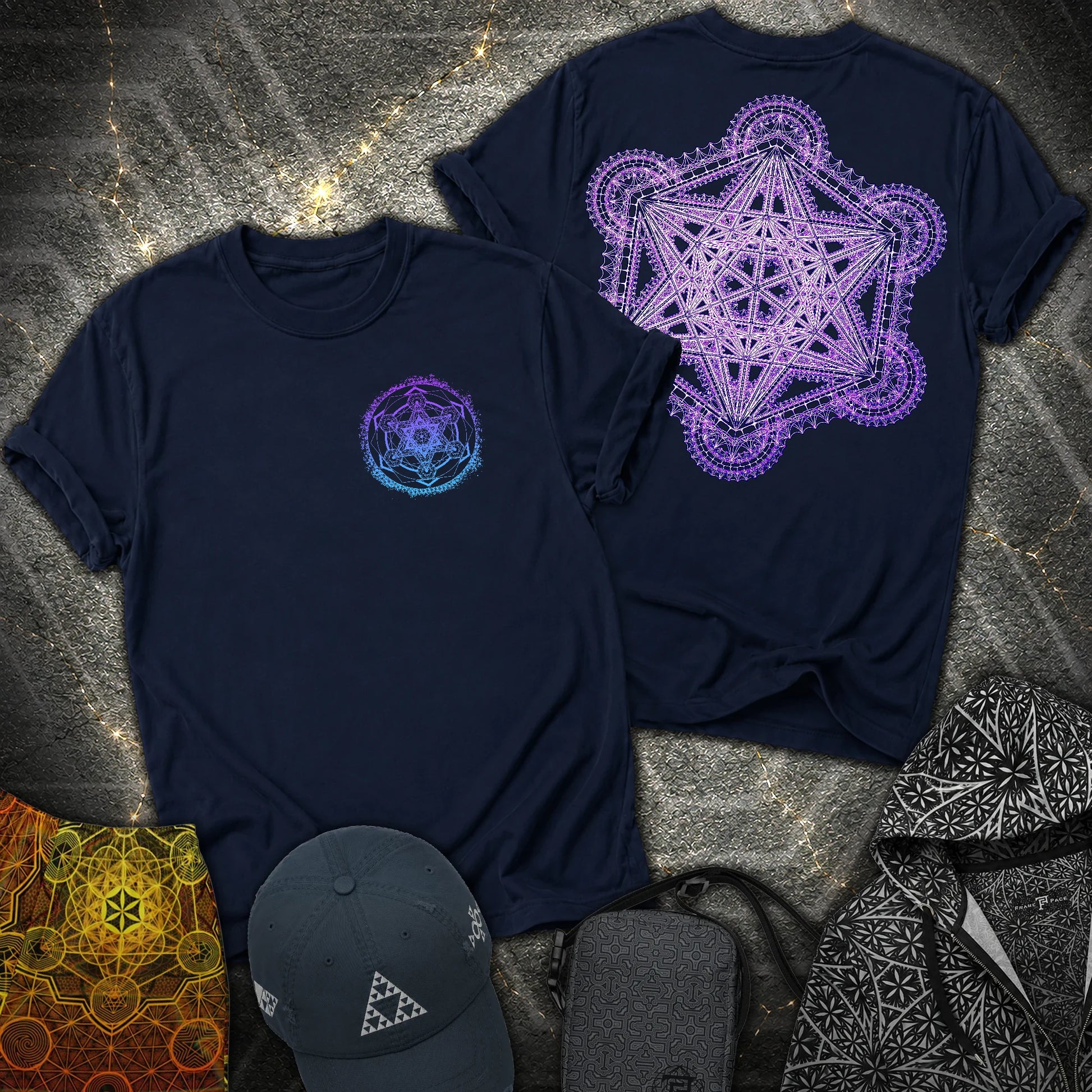 Intricate Metatron's Cube 2 Sided T-Shirt - Intricate Metatron's Cube 2 Sided T-Shirt - Navy