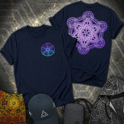 Intricate Metatron's Cube 2 Sided T-Shirt - Intricate Metatron's Cube 2 Sided T-Shirt - Navy