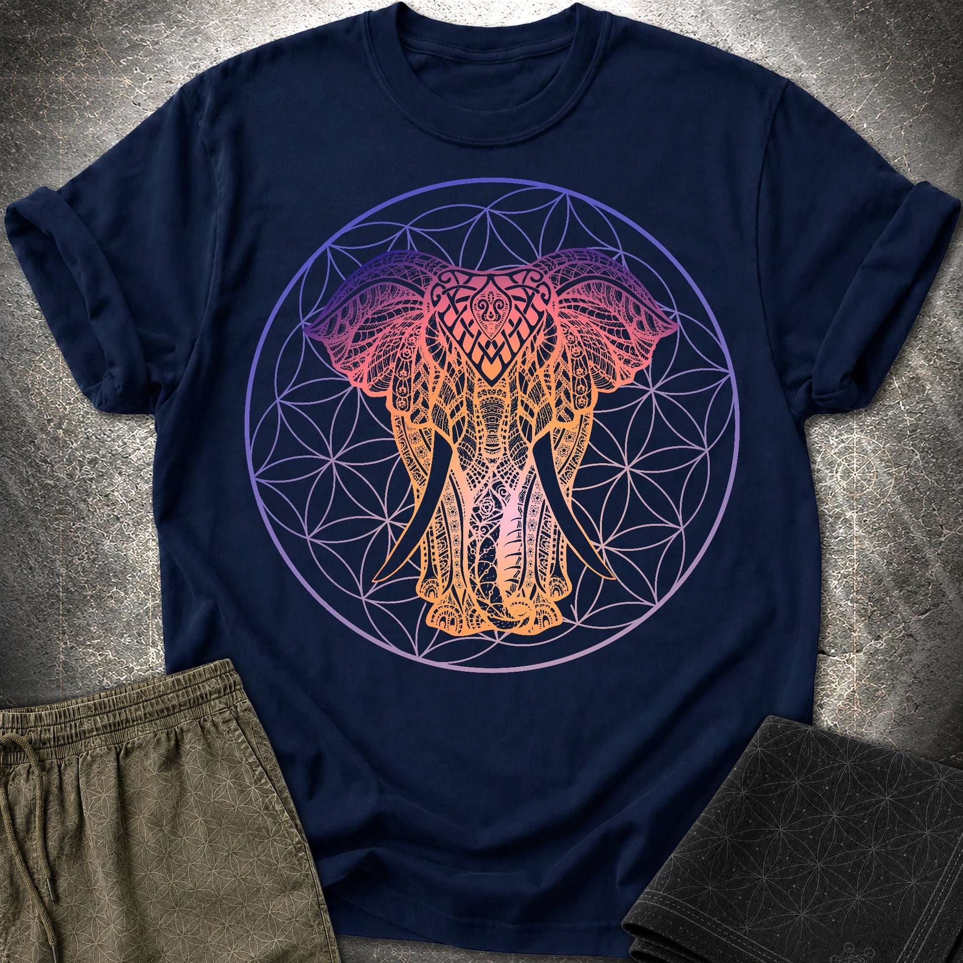 Ganesha Flower Of Life T-Shirt - Ganesha Flower Of Life T-Shirt - Navy