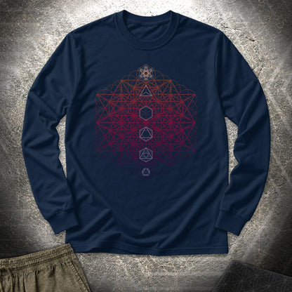 64 Tetrahedron Platonic Solids Metatron - 64 Tetrahedron Platonic Solids Metatron Long Sleeve Shirt - Navy