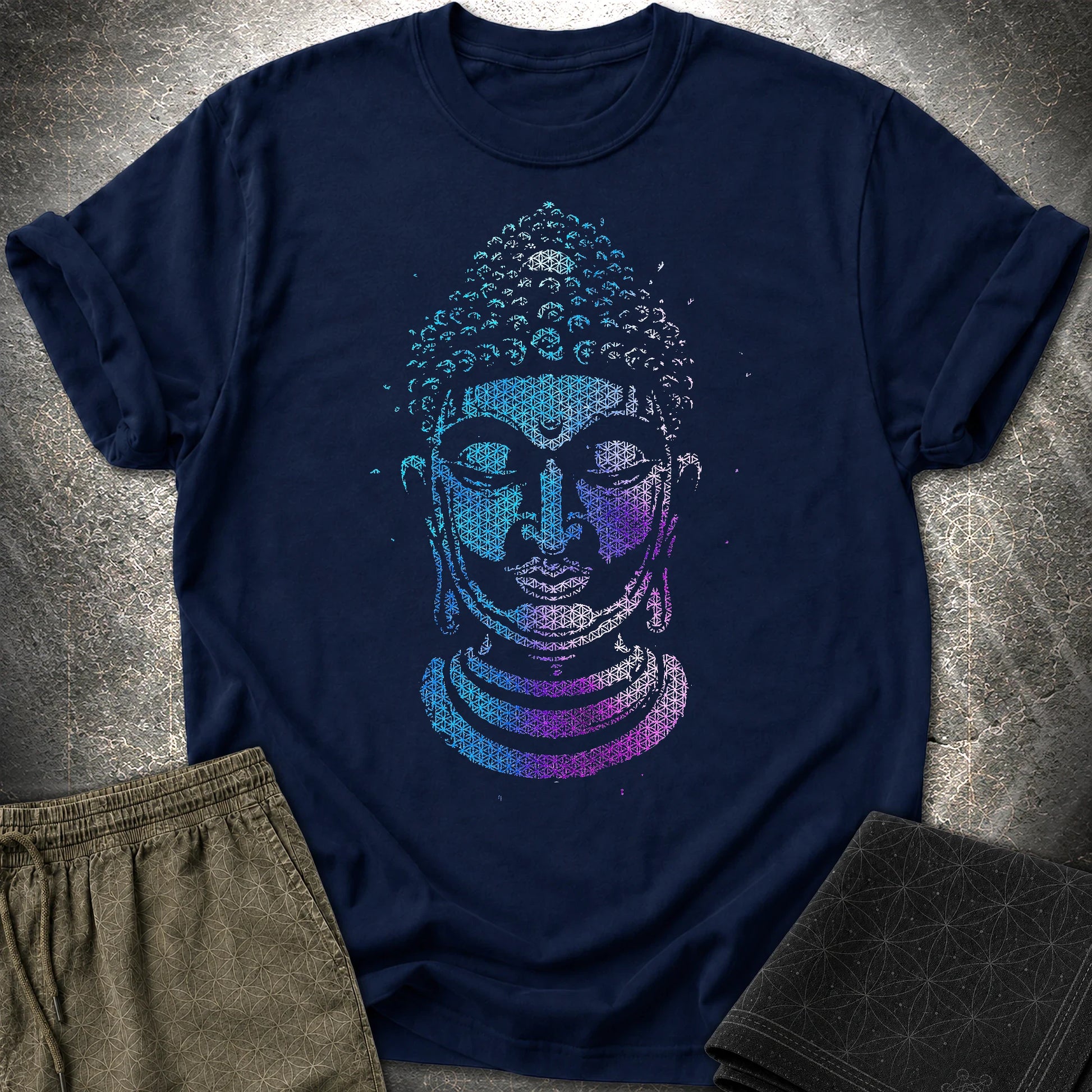 Buddha Flower Of Life Pattern T-Shirt - Buddha Flower Of Life Pattern T-Shirt - Navy