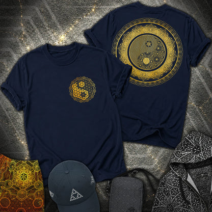 Yin Yang Sacred Geometry 2 Sided T-Shirt - Yin Yang Sacred Geometry 2 Sided T-Shirt - Navy