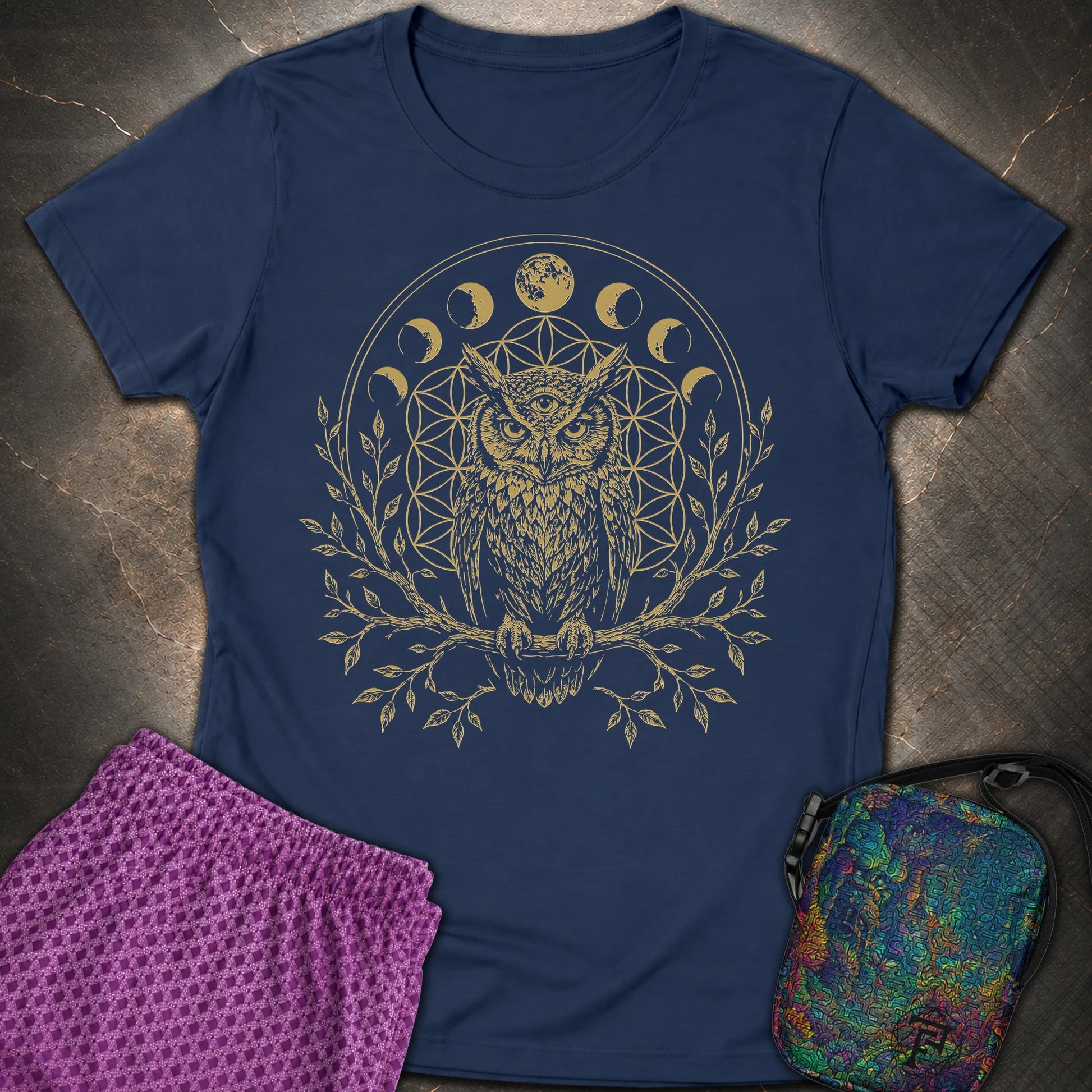 Owl Flower Of Life - Owl Flower Of Life Womens T-Shirt - Navy