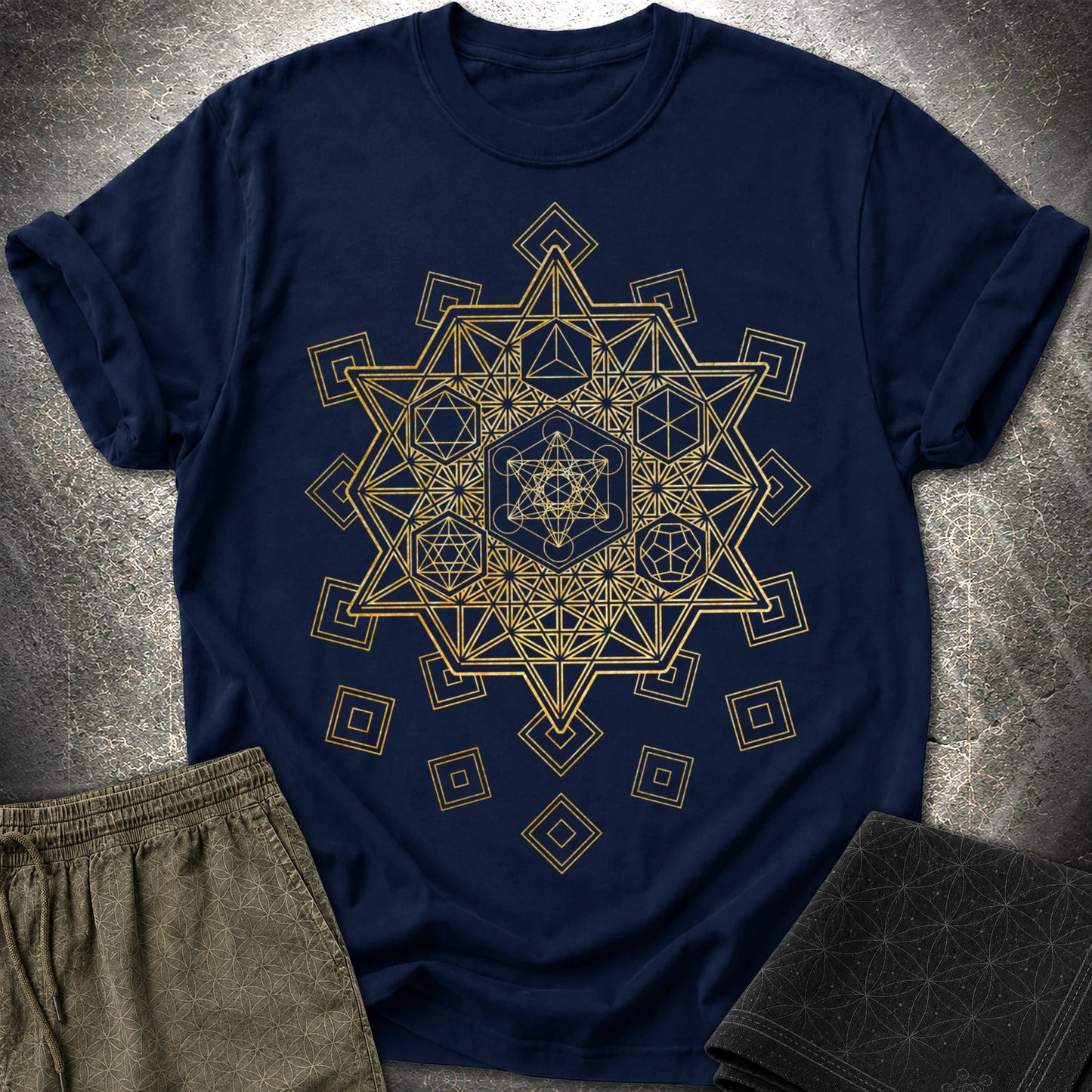 Metatron and Platonic Solids T-Shirt - Metatron and Platonic Solids T-Shirt - Navy