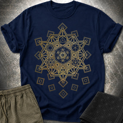 Metatron and Platonic Solids T-Shirt - Metatron and Platonic Solids T-Shirt - Navy