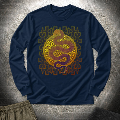 Shipibo Kene Cosmic Snake - Shipibo Kene Cosmic Snake Long Sleeve Shirt - Navy