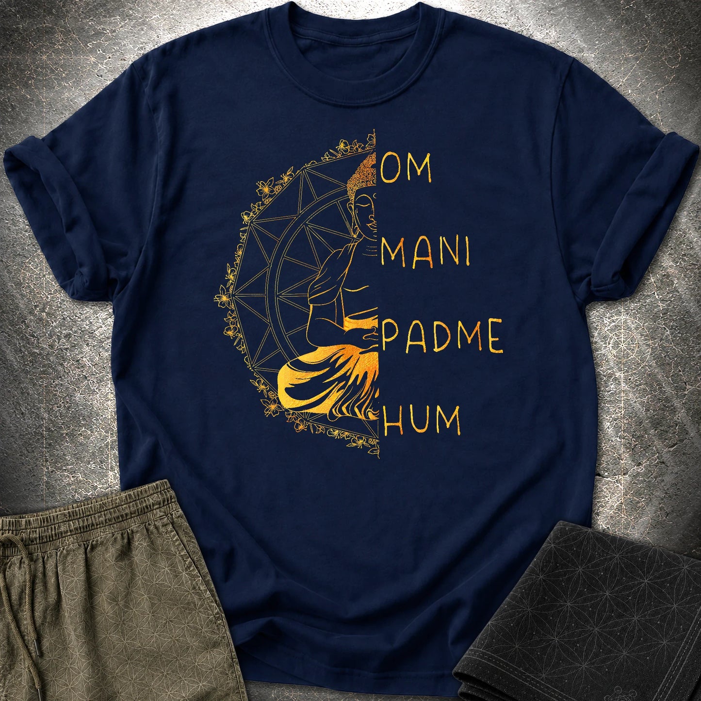 Om Mani Padme Hum Buddha T-Shirt - Om Mani Padme Hum Buddha T-Shirt - Navy