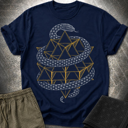 Serpent Tetrahedron Merkaba Geometry - Serpent Tetrahedron Merkaba Geometry T-Shirt - Navy