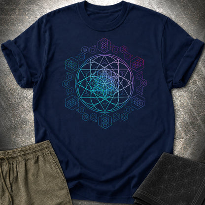 Seed of Life Sacred Geometry Psychedelic Boho T-Shirt - Seed of Life Sacred Geometry Psychedelic Boho T-Shirt - Navy