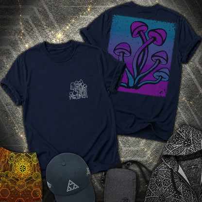 Mushroom Pattern 2 Sided T-Shirt - Mushroom Pattern 2 Sided T-Shirt - Navy