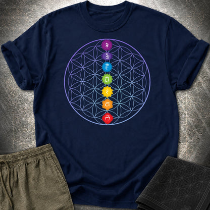 Chakras Flower Of Life T-Shirt - Chakras Flower Of Life T-Shirt - Navy