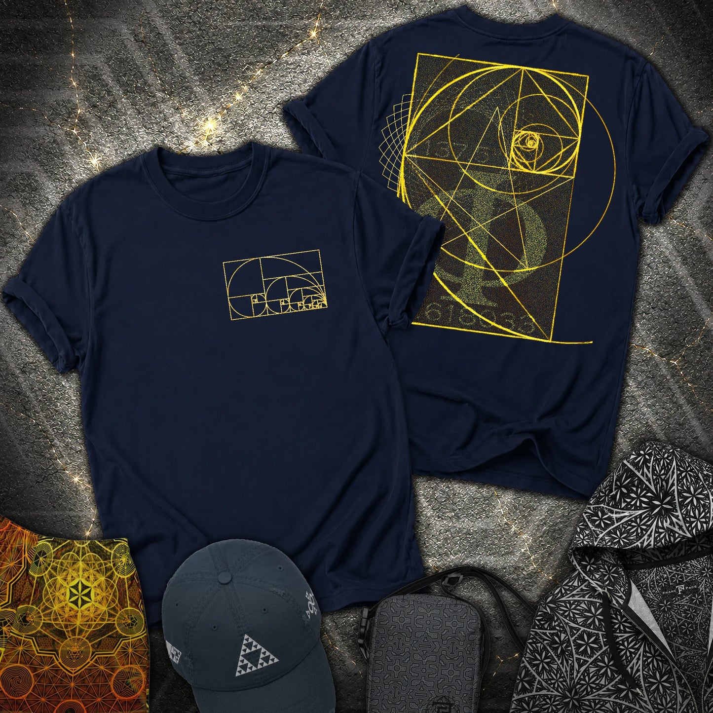 Golden Ratio Spirals 2 Sided T-Shirt - Golden Ratio Spirals 2 Sided T-Shirt - Navy
