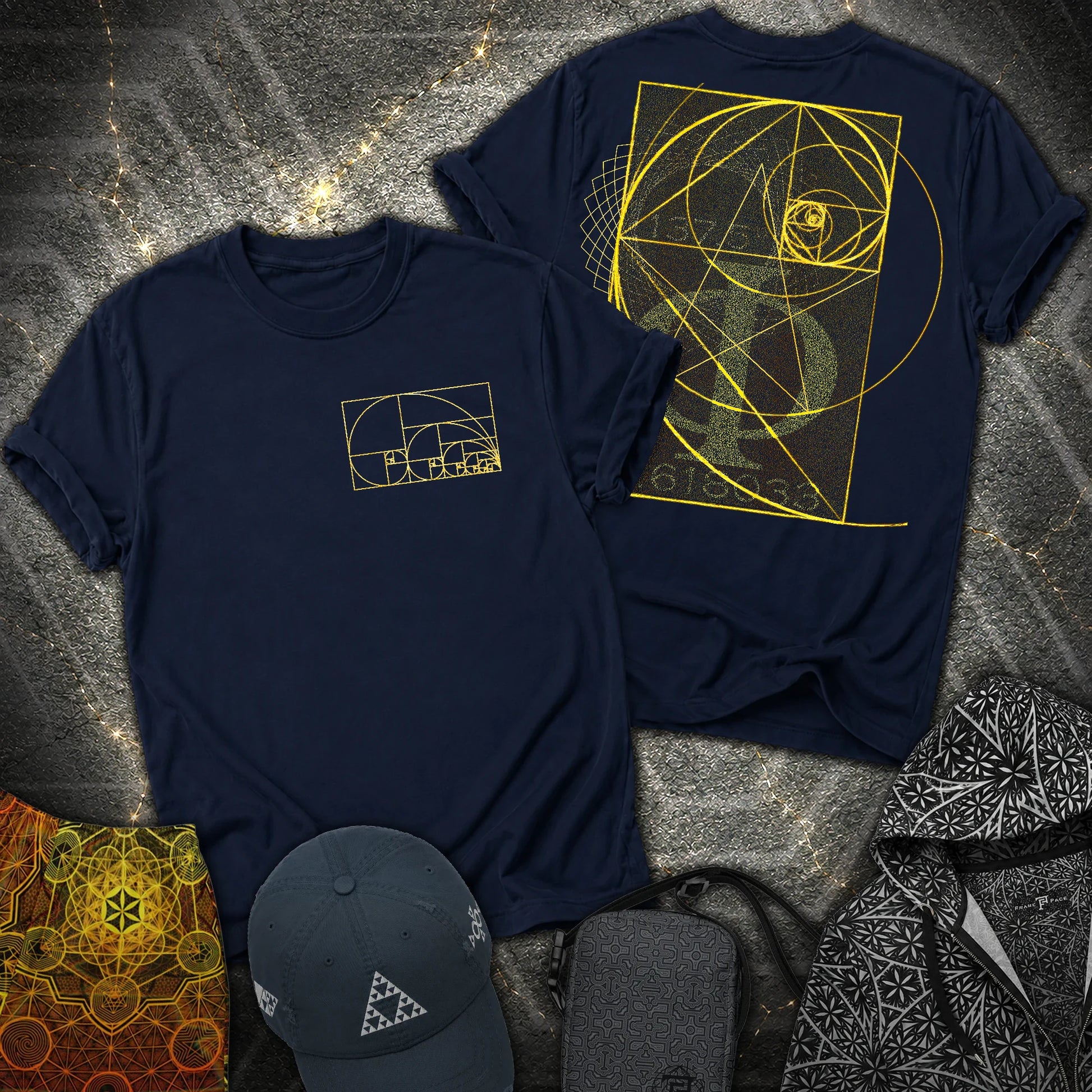 Golden Ratio Spirals 2 Sided T-Shirt - Golden Ratio Spirals 2 Sided T-Shirt - Navy