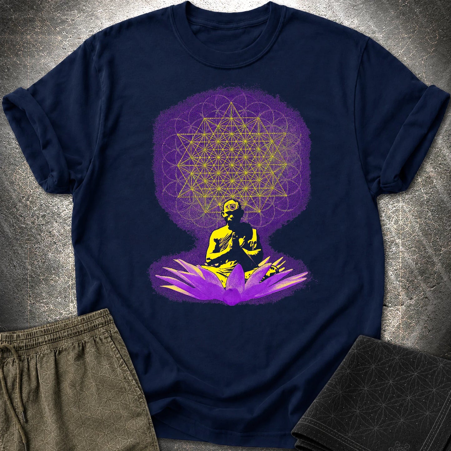 Meditating Monk Tetrahedron T-Shirt - Meditating Monk Tetrahedron T-Shirt - Navy