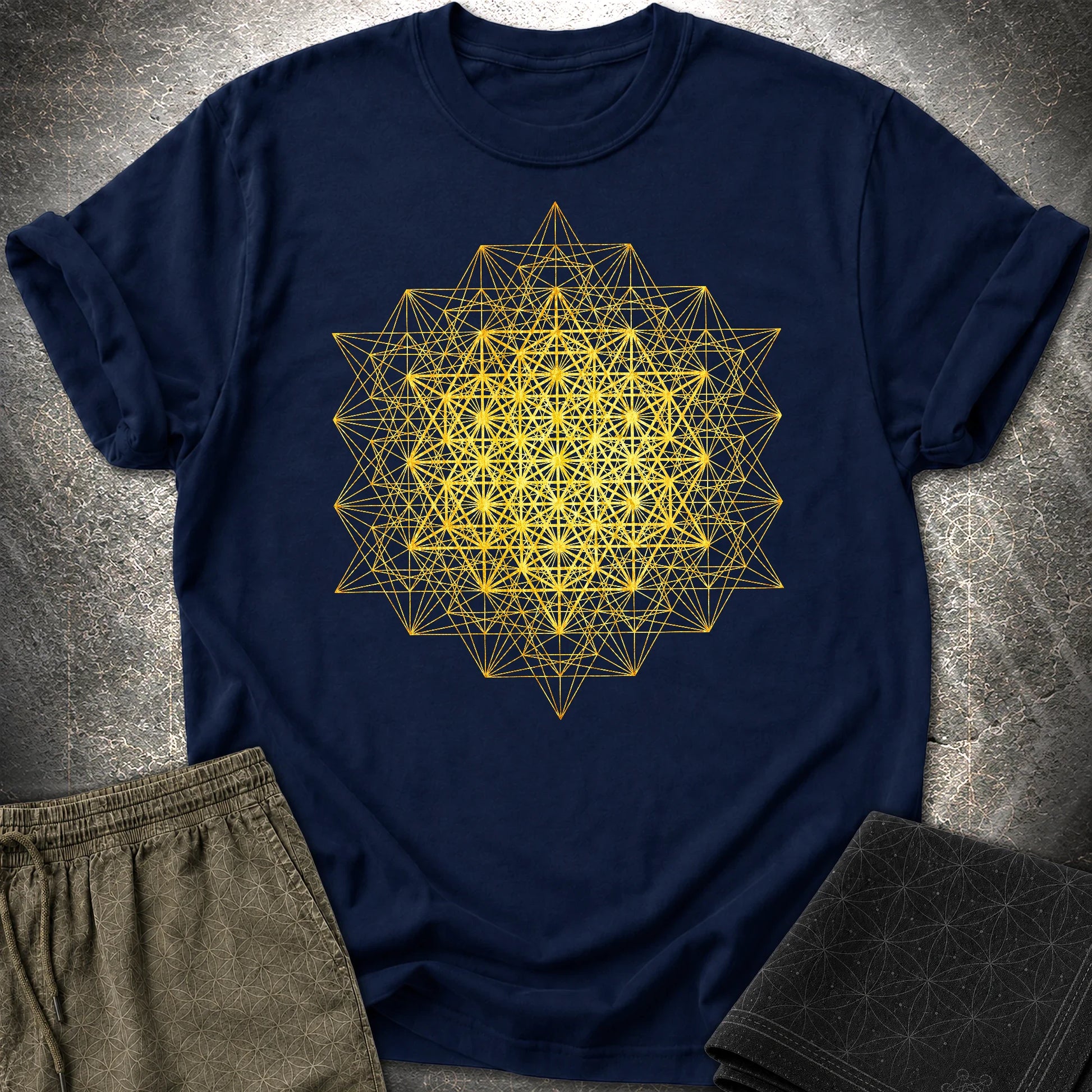 64 Tetrahedron Metatron Grid T-Shirt - 64 Tetrahedron Metatron Grid T-Shirt - Navy