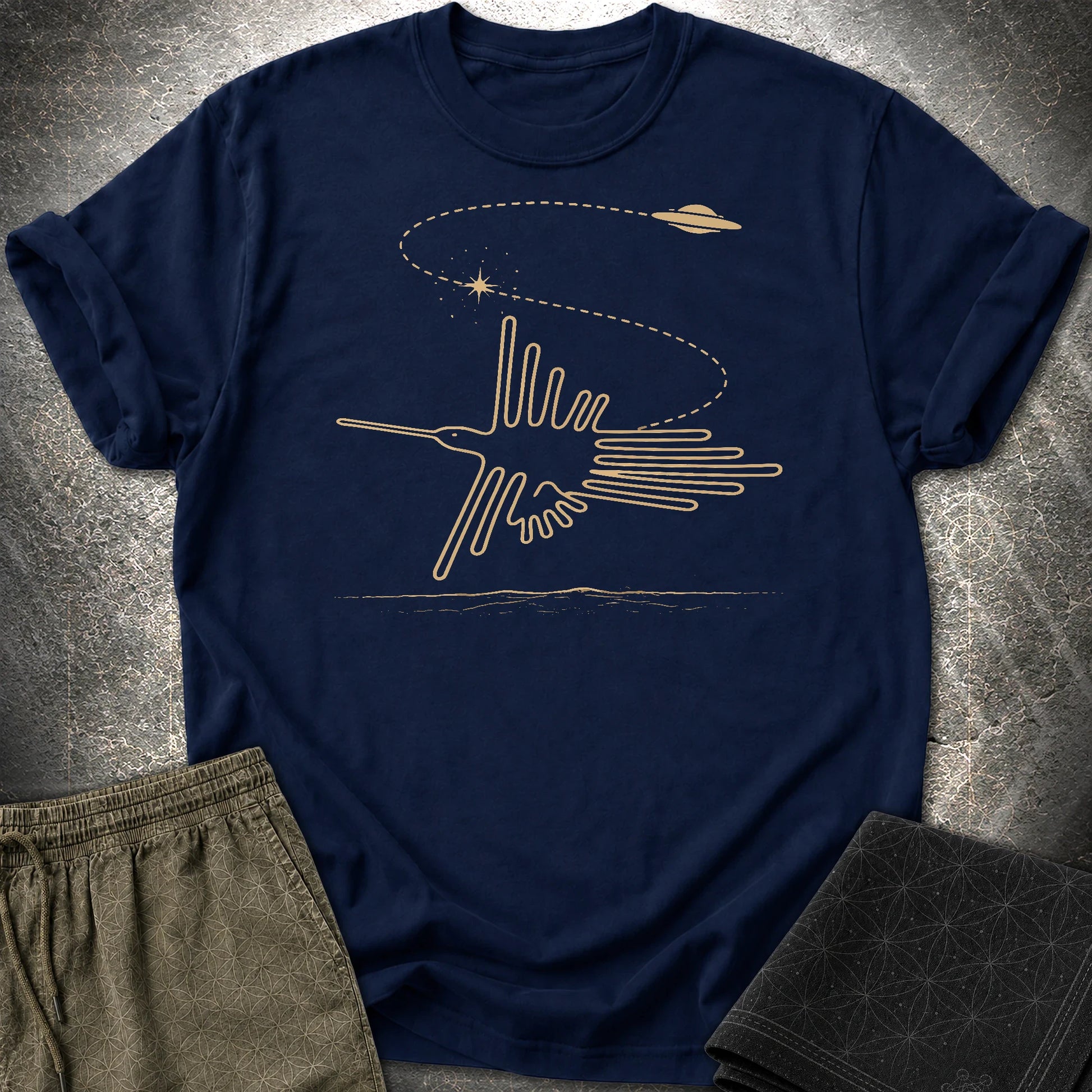 Geoglif Ptaka I Latający Spodek - Geoglif Ptaka I Latający Spodek T-Shirt - Navy