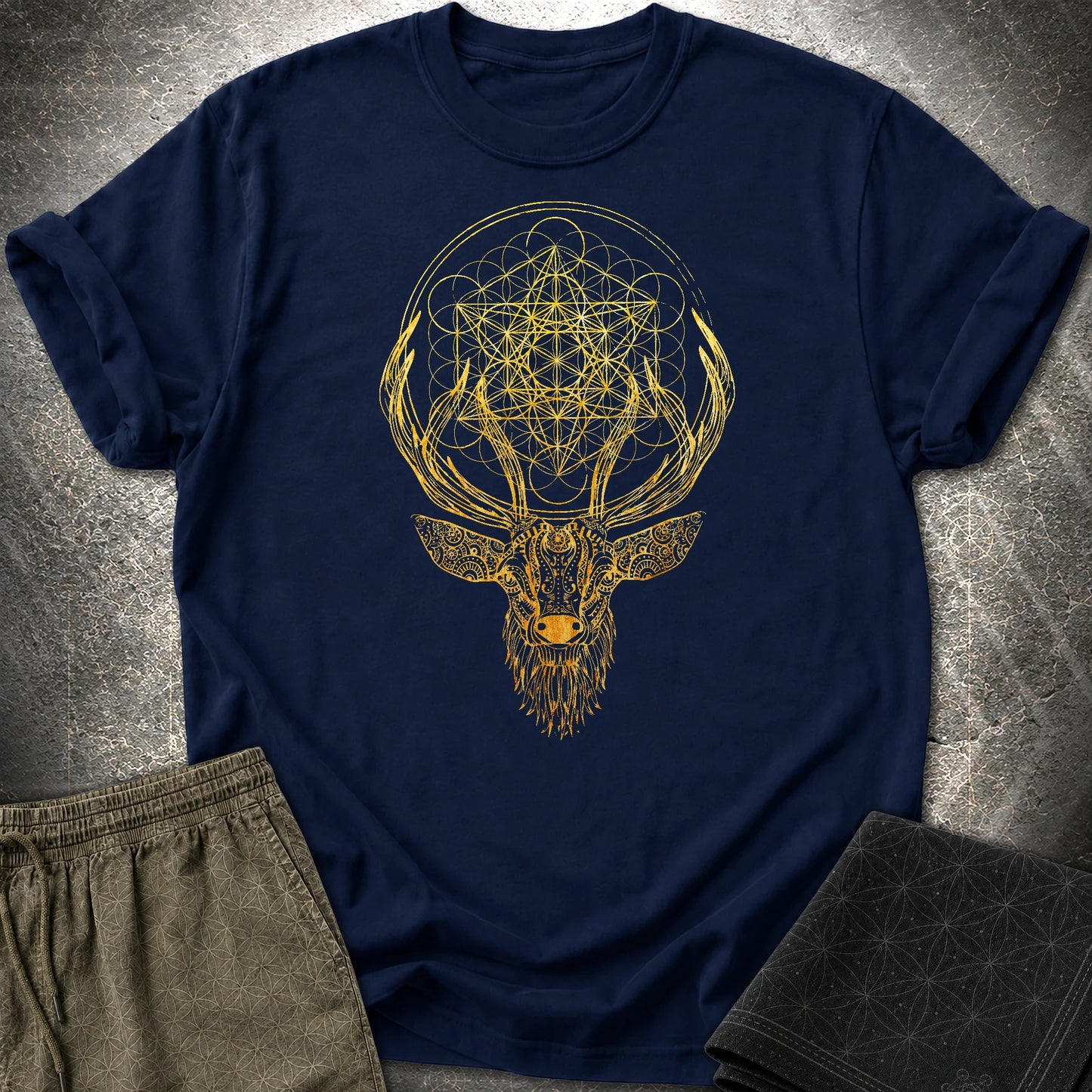 Metatron's Cube Deer T-Shirt - Metatron's Cube Deer T-Shirt - Navy