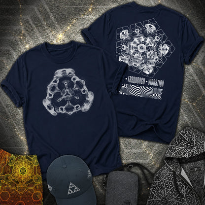 Cymatics, Energy Frequency Vibration Comfort 2 Sided T-Shirt - Cymatics, Energy Frequency Vibration 2 Sided T-Shirt - Navy