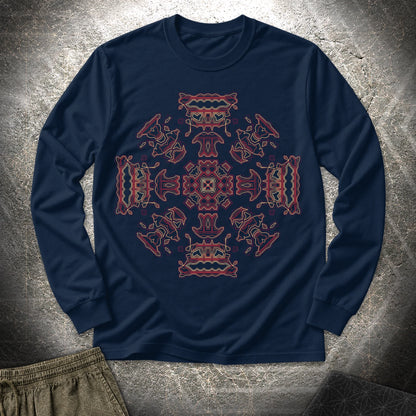 Shamanic Faces Geometric Long Sleeve Shirt - Shamanic Faces Geometric Long Sleeve Shirt - Navy