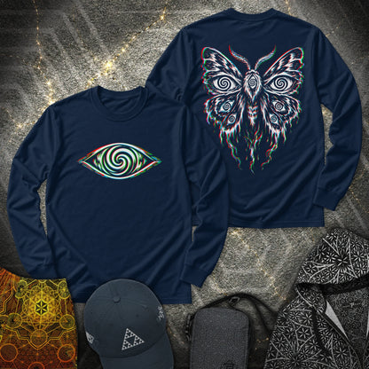 Hypnotic Eye Moth 2 Sided - Hypnotic Eye Moth 2 Sided Long Sleeve Shirt - Navy