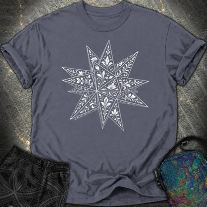 White Floral Stellated Dodecahedron Comfort T-Shirt - White Floral Stellated Dodecahedron Comfort T-Shirt - Navy