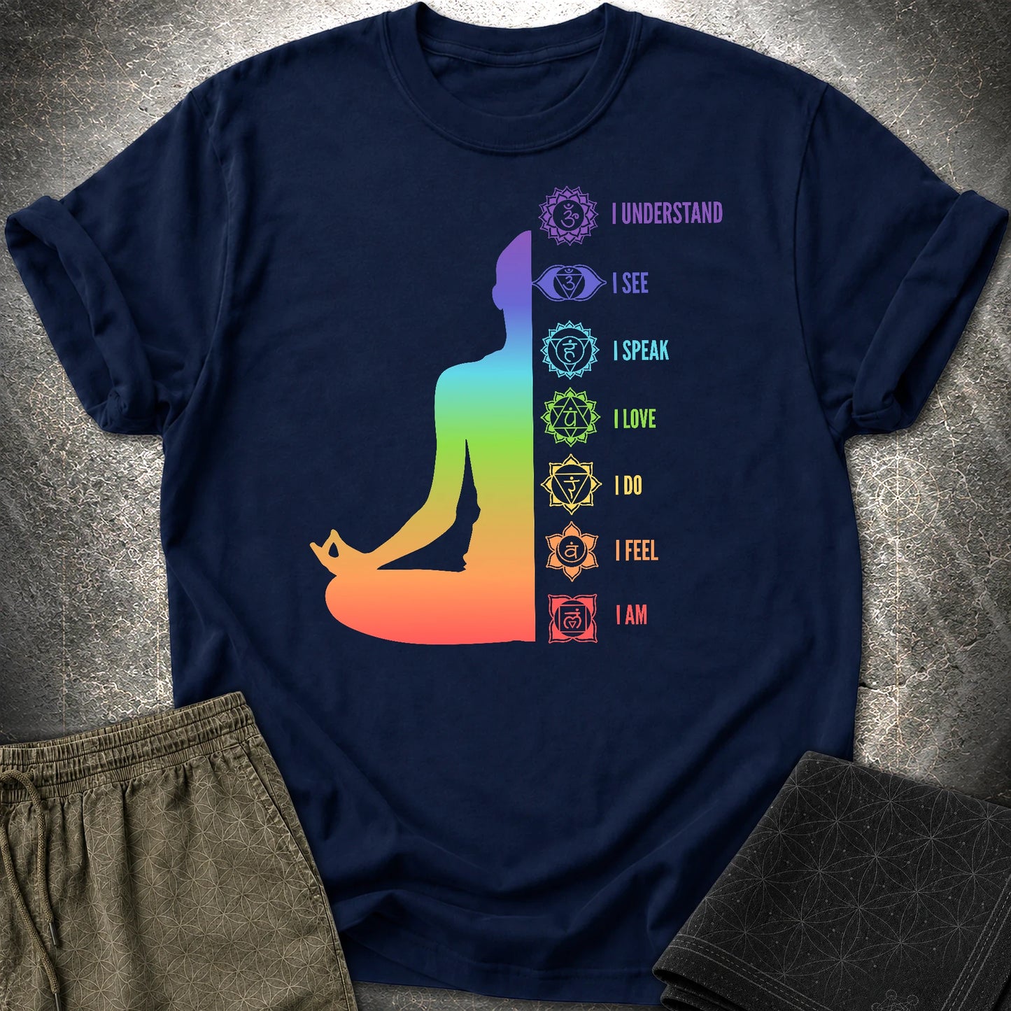 Chakras Meditation T-Shirt - Chakras Meditation T-Shirt - Navy