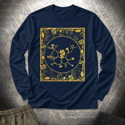 Psilocybin Molecule Mushroom Frame - Psilocybin Molecule Mushroom Frame Long Sleeve Shirt - Navy