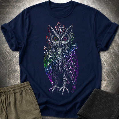 Trippy Mushroom Owl T-Shirt - Trippy Mushroom Owl T-Shirt - Navy