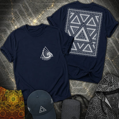 Organic Triangle Spiral Triangle 2 Sided T-Shirt - Organic Triangle Spiral Triangle 2 Sided T-Shirt - Navy