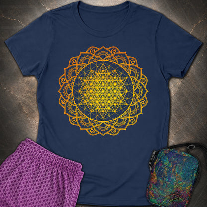 Tetrahedron Mandala T-Shirt - Tetrahedron Mandala Womens T-Shirt - Navy