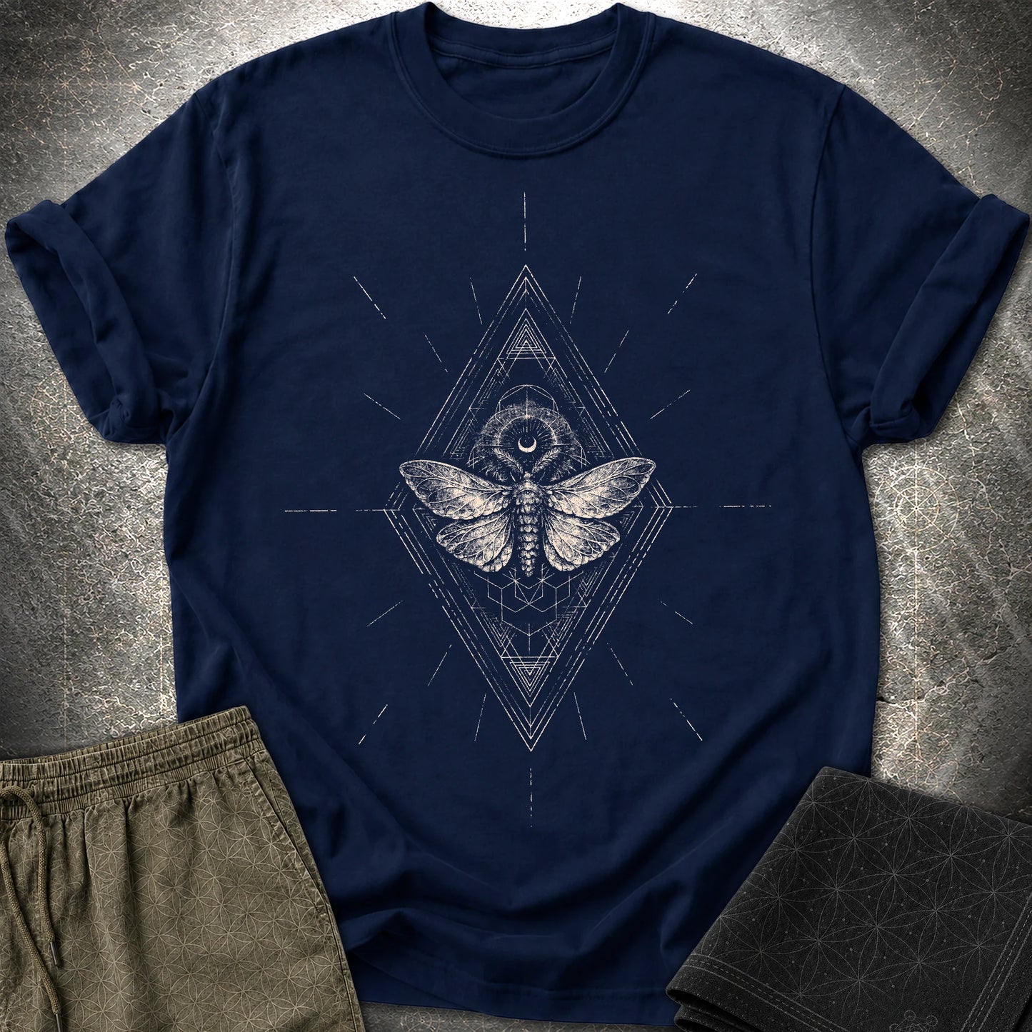 Third Eye Moth T-Shirt, Sacred Geometry Moth Shirt, Mystical Occult Graphic Tee - Third Eye Moth T-Shirt, Sacred Geometry Moth Shirt, Mystical Occult Graphic Tee - Navy